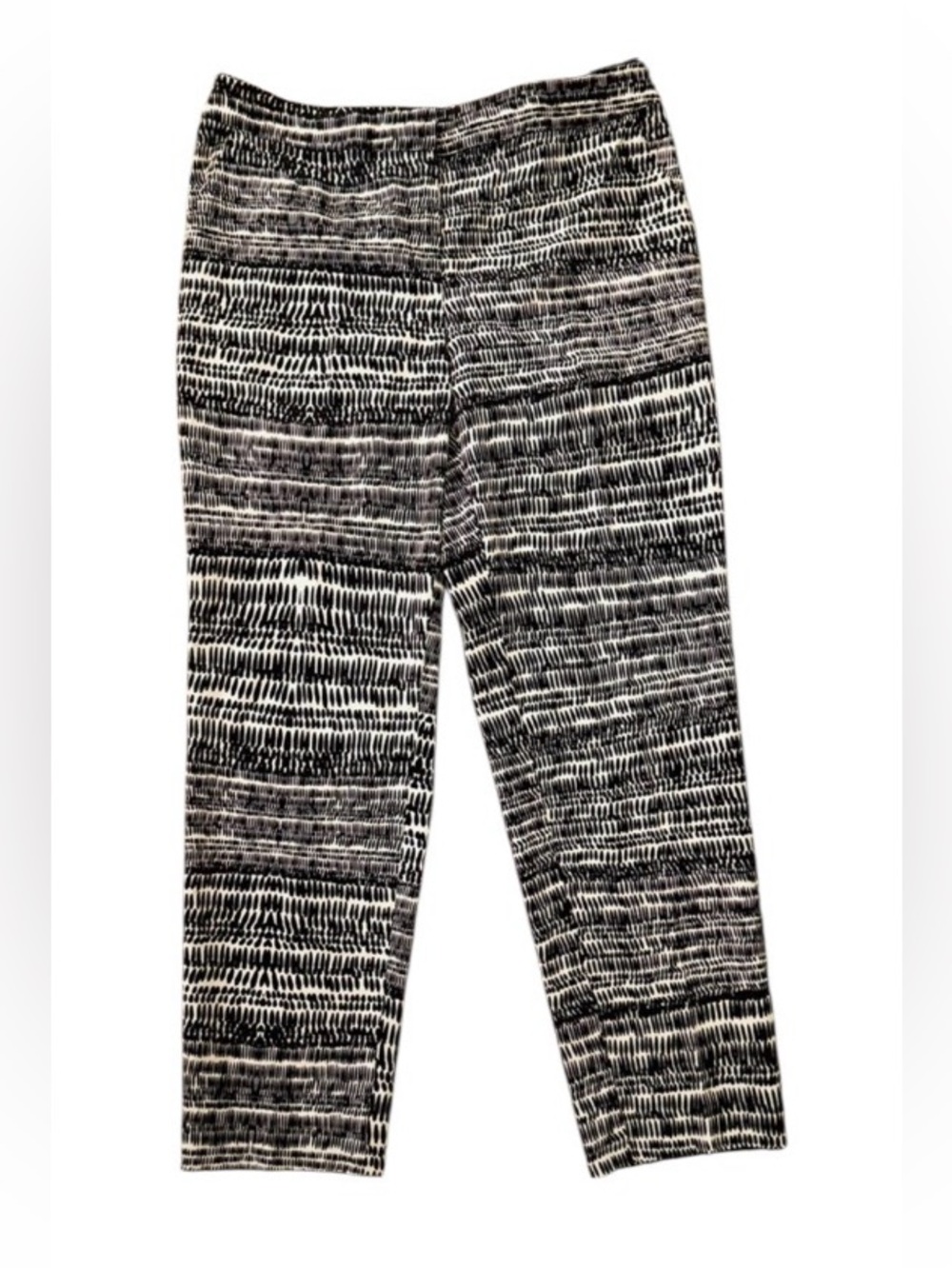St. John size 6 Abstract Print Knit Ankle Pants Black White Pull On Trousers